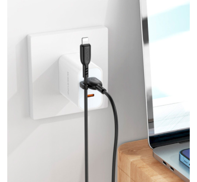 BOROFONE Дата кабель USB 2.0 AM to Lightning 1.0m 2.4A PVC BX91 black BOROFONE (6974443389883)