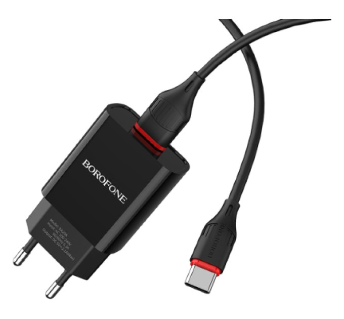 BOROFONE Зарядний пристрій BOROFONE BA20A Sharp USB + cable USB to USB-C 10.5W Black (6931474702142)