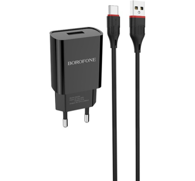 BOROFONE Зарядний пристрій BOROFONE BA20A Sharp USB + cable USB to USB-C 10.5W Black (6931474702142)