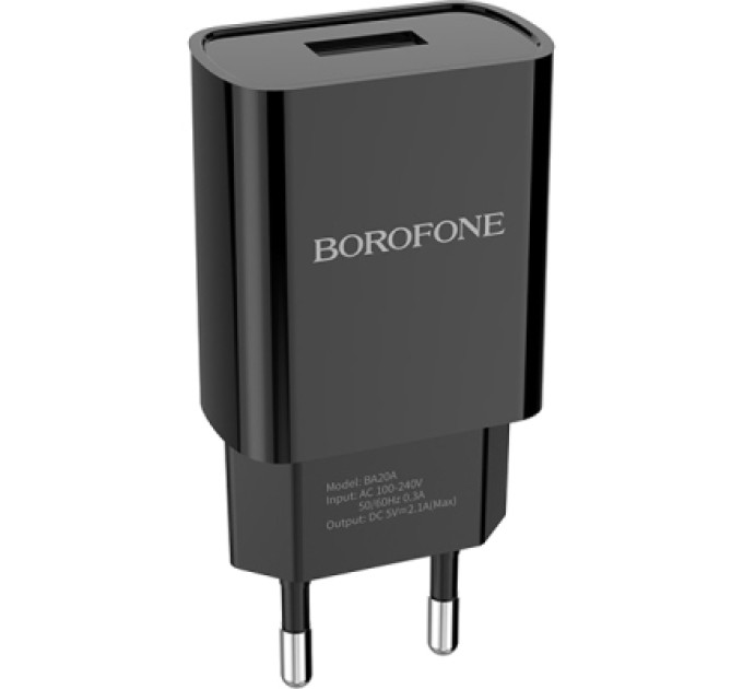 BOROFONE Зарядний пристрій BOROFONE BA20A Sharp USB + cable USB to USB-C 10.5W Black (6931474702142)