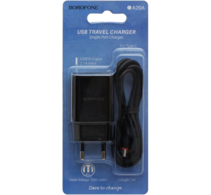 BOROFONE Зарядний пристрій BOROFONE BA20A Sharp USB + cable USB to USB-C 10.5W Black (6931474702142)