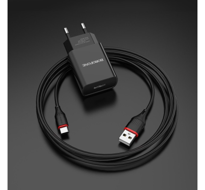 BOROFONE Зарядний пристрій BOROFONE BA20A Sharp USB + cable USB to USB-C 10.5W Black (6931474702142)
