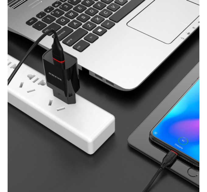 BOROFONE Зарядний пристрій BOROFONE BA20A Sharp USB + cable USB to USB-C 10.5W Black (6931474702142)