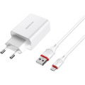 BOROFONE Зарядний пристрій BOROFONE BA21A Long Journey USB QC3.0 + cable USB to Micro 5P 18W White (6931474702470)