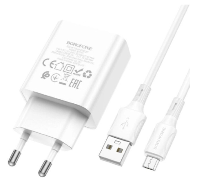 BOROFONE Зарядний пристрій BOROFONE BA74A Aspirer USB + cable USB to Micro 5P White (6974443388664)