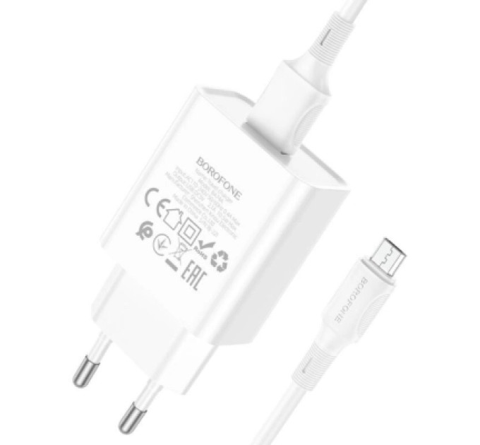 BOROFONE Зарядний пристрій BOROFONE BA74A Aspirer USB + cable USB to Micro 5P White (6974443388664)