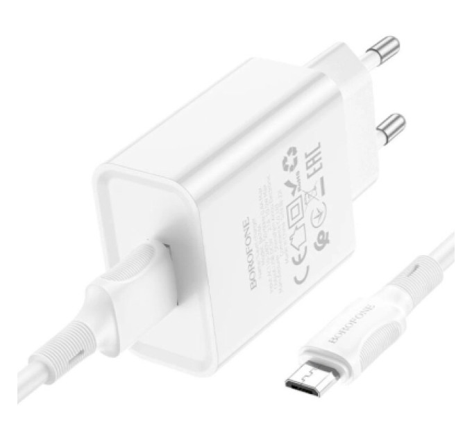 BOROFONE Зарядний пристрій BOROFONE BA74A Aspirer USB + cable USB to Micro 5P White (6974443388664)