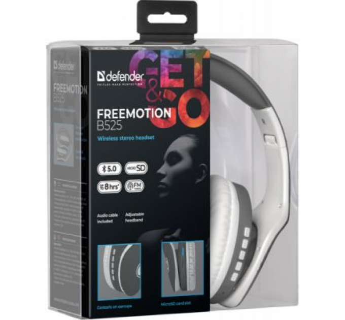 Навушники Defender FreeMotion B525 Bluetooth Gray-White (63527)