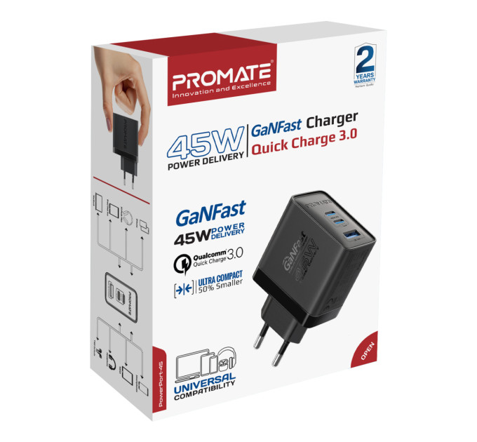Promate Зарядний пристрій Promate PowerPort 45W Black