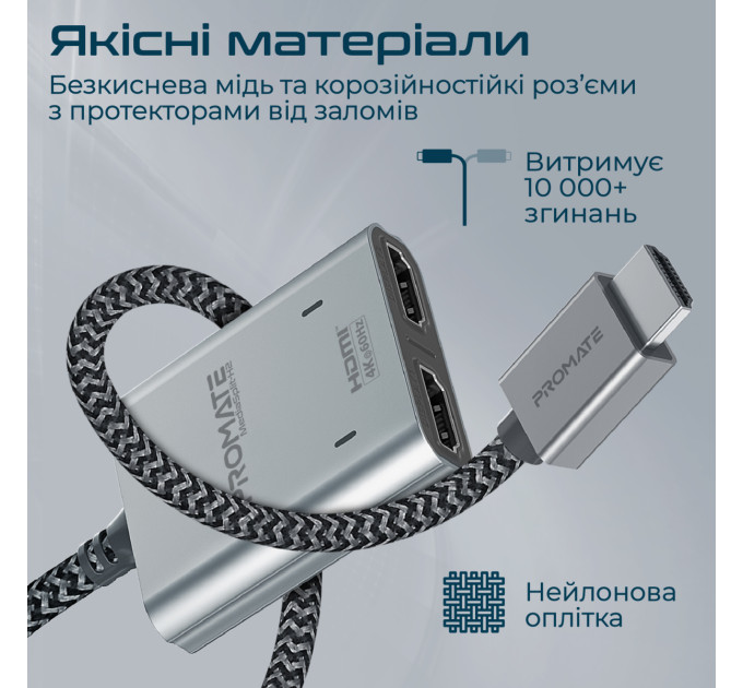 Promate Адаптер Promate HDMI - 2xHDMI (M/F) 1 м Black (mediasplit-h2.black)