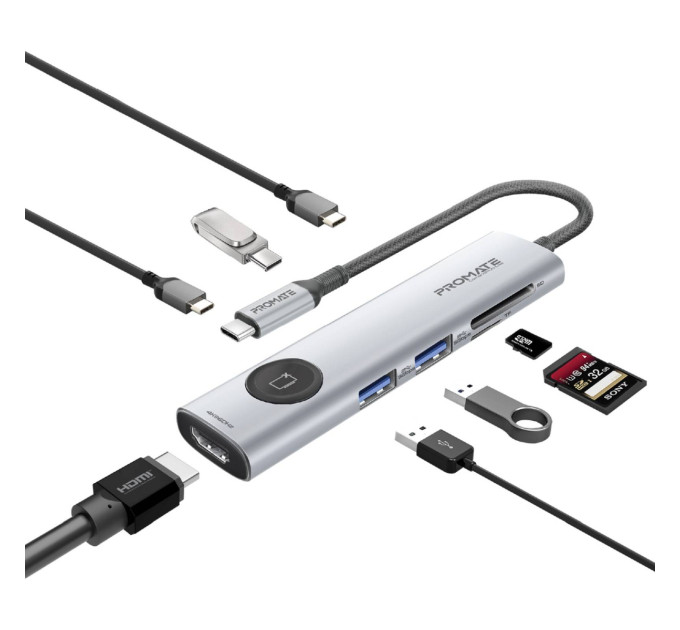 Promate USB-хаб Promate ComandHub-Lite USB Type-C Grey