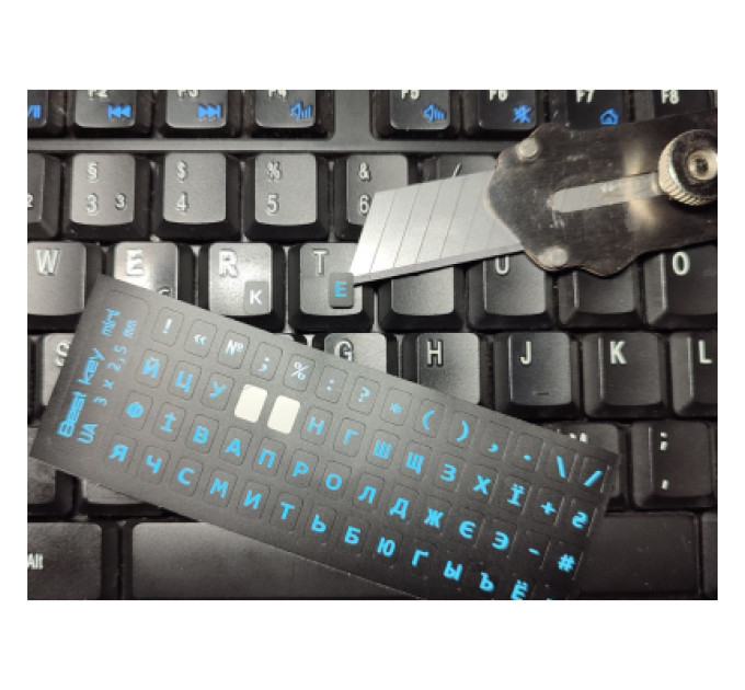 BestKey Наклейка на клавіатуру BestKey мініатюрна непрозора чорна, 56, блакитний (BKm4BLU/042)