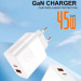 WUW Зарядний пристрій WUW C209 1xUSB-C PD45W + 1xUSB QC3.0 18W White (WUW-C209)
