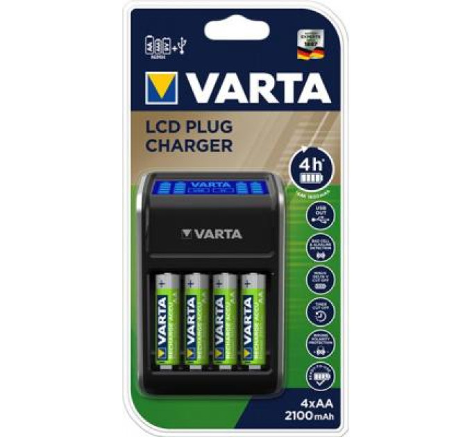 Varta Зарядний пристрій для акумуляторів Varta LCD PLUG CHARGER +4*AA 2100 mAh (57687101441)