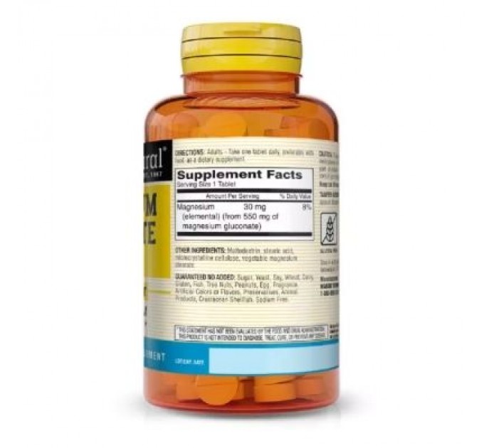 Mason Natural Мінерали Mason Natural Магнію глюконат 550 мг, Magnesium Gluconate, 100 таблеток (MAV06171)