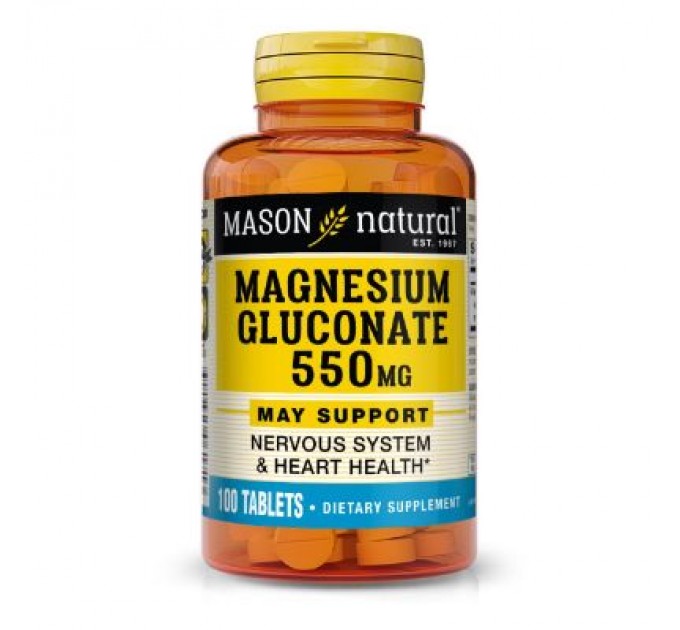 Mason Natural Мінерали Mason Natural Магнію глюконат 550 мг, Magnesium Gluconate, 100 таблеток (MAV06171)