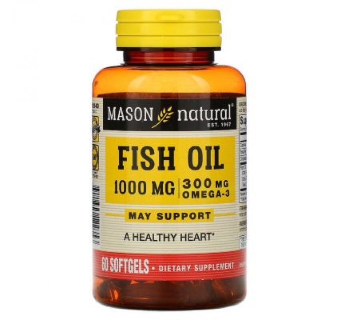 Mason Natural Жирні кислоти Mason Natural Риб'ячий жир з Омега-3, Omega-3 Fish Oil, 60 гелевих капсул (MAV-12235)