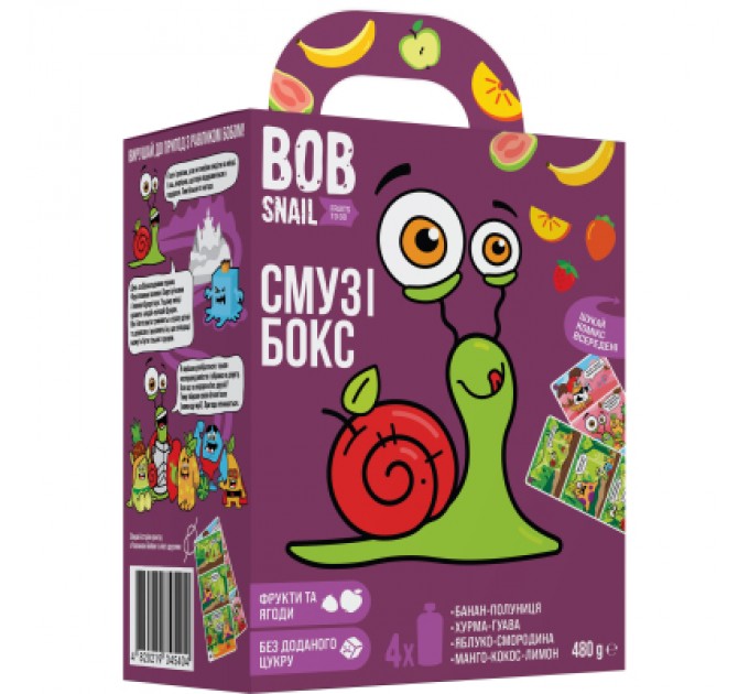 Bob Snail Дитяче пюре Bob Snail Равлик Боб набір Смузі бокс з коміксом 480 г (4820219345404)