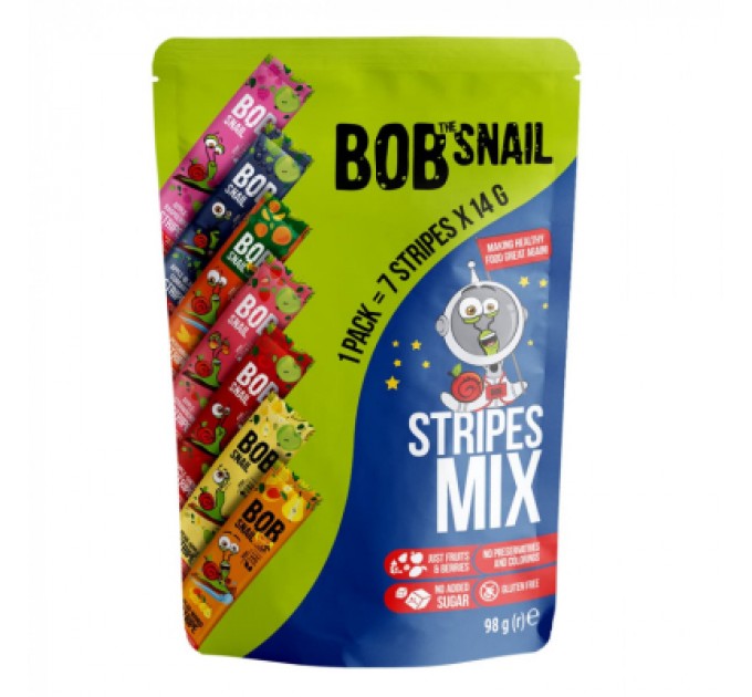 Bob Snail Цукерка Bob Snail асорті страйпи фруктово-ягідні 100 г (4820219343851)