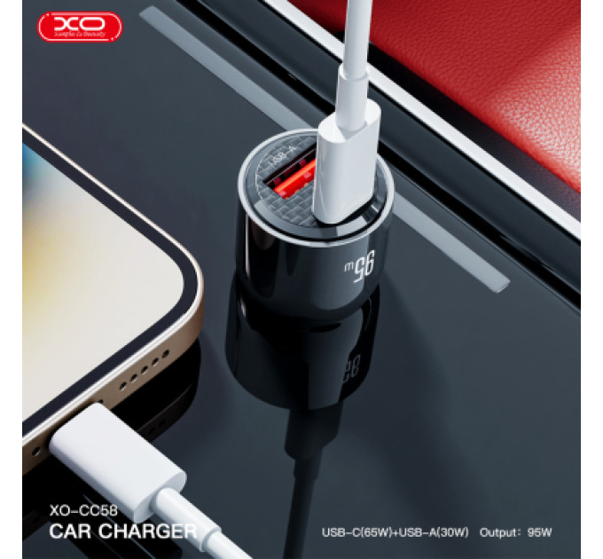XO Зарядний пристрій XO CC58 USB-C PD65W + USB-A 30W Gray (CC58_Tarnish)