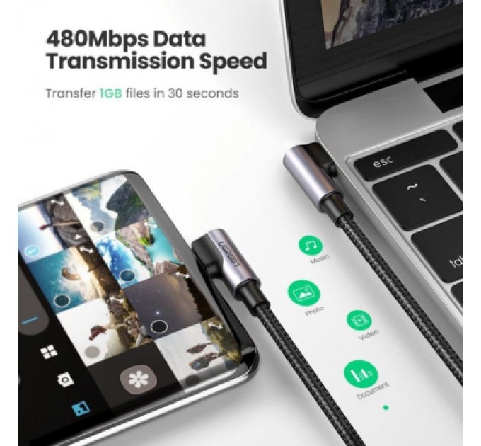 Ugreen Дата кабель USB-C to USB-C 2.0m 3A 60W US323 90-degree Black Ugreen (70531)