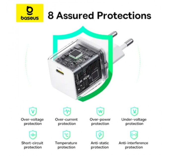 Baseus Зарядний пристрій Baseus Palm Fast Charger 1C 20W + Cable 1.0m Type-C 60W white (P10111602213-01)