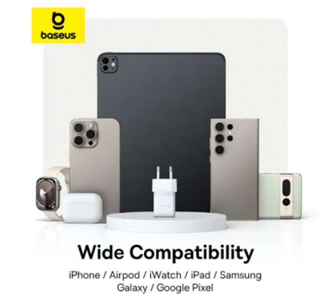 Baseus Зарядний пристрій Baseus Palm Fast Charger 1C 20W + Cable 1.0m Type-C 60W white (P10111602213-01)