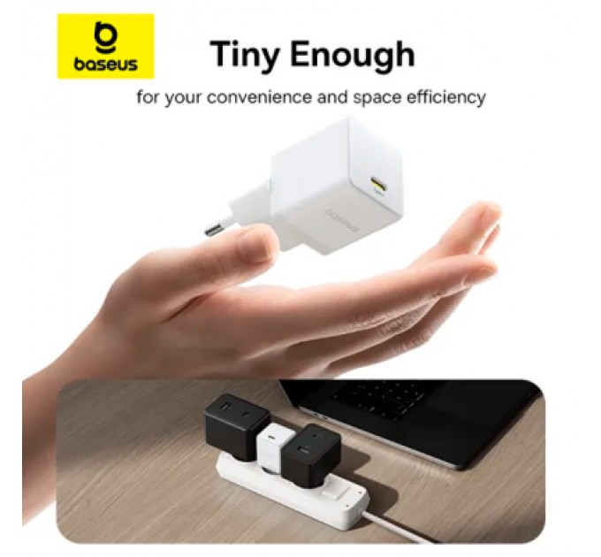 Baseus Зарядний пристрій Baseus Palm Fast Charger 1C 20W + Cable 1.0m Type-C 60W white (P10111602213-01)