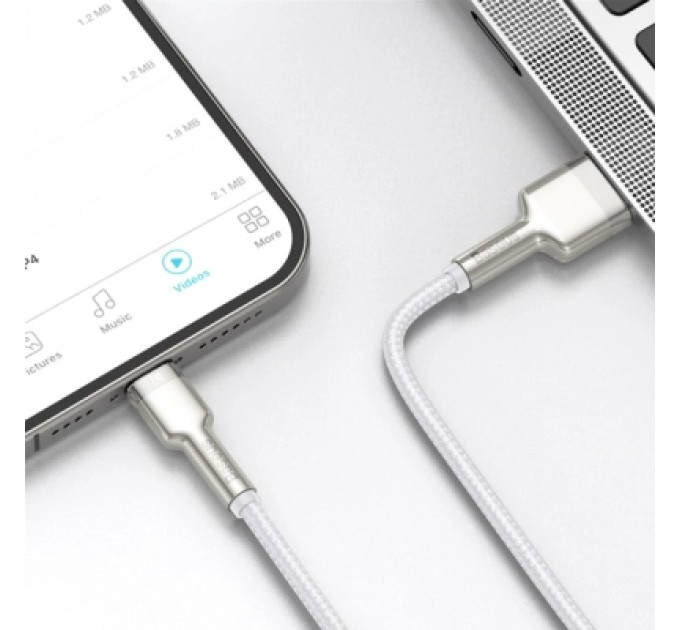 Baseus Дата кабель USB 2.0 AM to Lightning 1.0m Cafule Series Metal 2.4A White Baseus (CALJK-A02)