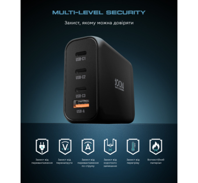Armorstandart Зарядний пристрій Armorstandart ARP-131 Resolute Power USB-C 100W GaN Black (ARM70024)