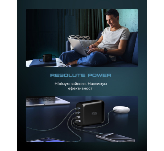 Armorstandart Зарядний пристрій Armorstandart ARP-131 Resolute Power USB-C 100W GaN Black (ARM70024)