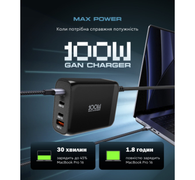 Armorstandart Зарядний пристрій Armorstandart ARP-131 Resolute Power USB-C 100W GaN Black (ARM70024)