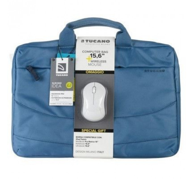 Сумка для ноутбука Tucano 15.6" SLIM BAG IDEALE + Wireless mouse, Blue (BU-BIDEA-WM-Z)