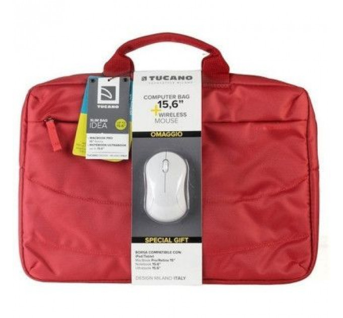 Сумка для ноутбука Tucano 15.6" SLIM BAG IDEALE + Wireless mouse, Red (BU-BIDEA-WM-R)