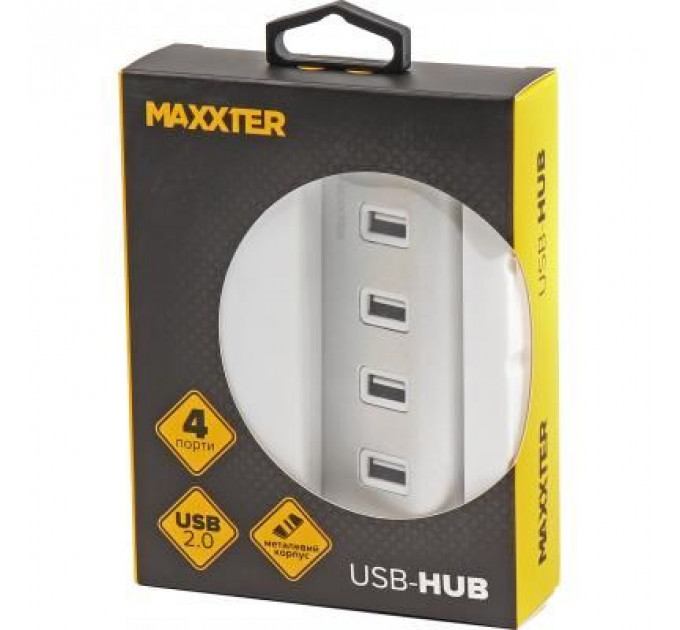 Концентратор Maxxter USB 2.0 Type-A 4 ports silver (HU2A-4P-01)