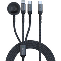 Дата кабель USB-C to Lightning 27W + USB-C 60W + Apple Watch 2.5W 1.5m icharge trio black Promate (icharge-trio.black)