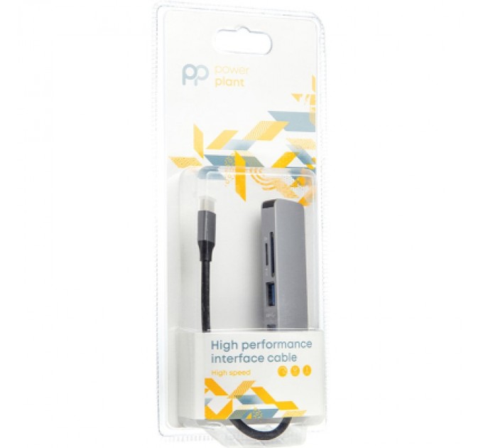 PowerPlant Концентратор USB Type-C to 3*USB 3.0 Ports + TF/SD Card Reader PowerPlant (CA912100)
