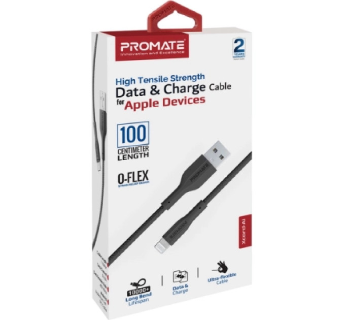 Promate Дата кабель USB 2.0 AM to Lightning 1.0m 2A xCord-Ai black Promate (xcord-ai.black)