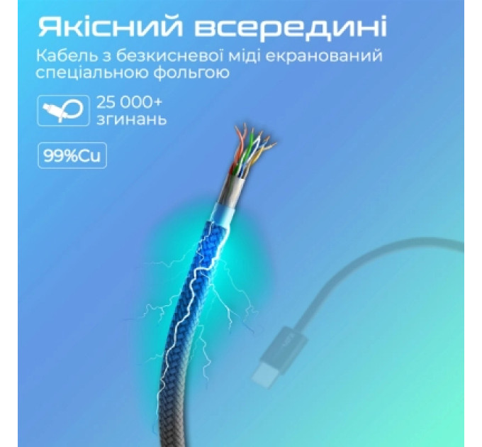 Promate Дата кабель USB-C to USB-C 2.0m 60W PD EcoLine-CC200 black Promate (ecoline-cc200.black)
