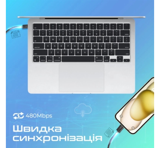 Promate Дата кабель USB-C to USB-C 2.0m 60W PD EcoLine-CC200 black Promate (ecoline-cc200.black)