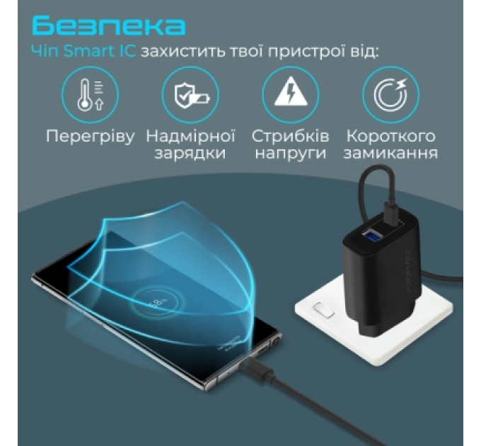 Promate Зарядний пристрій Promate biplug-2 USB-C + USB-A 17W Black (biplug-2.black)
