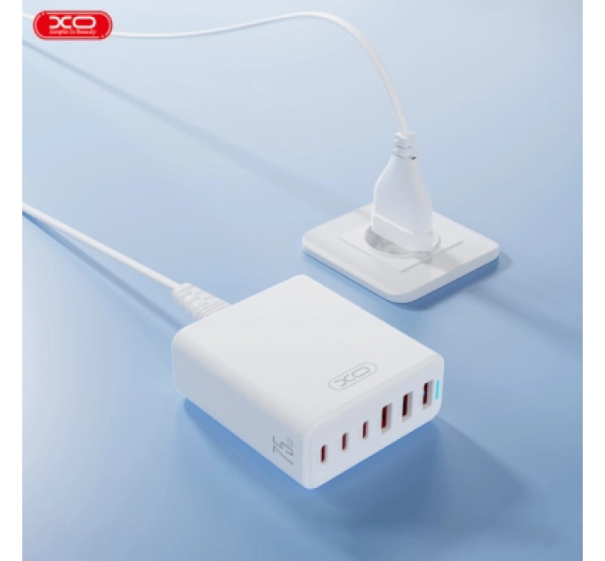 XO Зарядний пристрій XO L133 3xUSB-A + 3xUSB-C 75W White (L133.white)