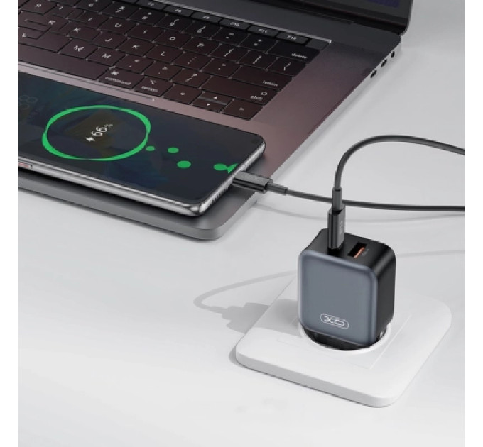 XO Зарядний пристрій XO L154 USB-C PD20W + USB-A QC3.0 Black (L154.black)