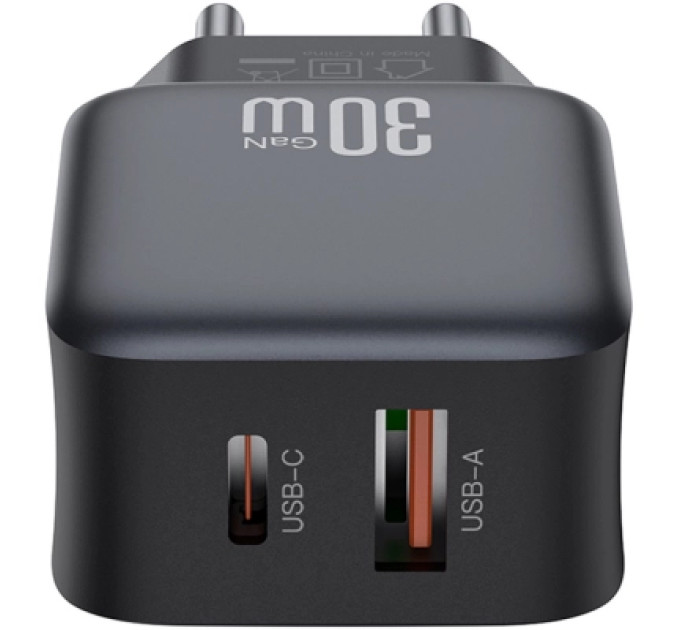 XO Зарядний пристрій XO L156 USB-C PD30W + USB-A QC3.0 Black (L156.black)