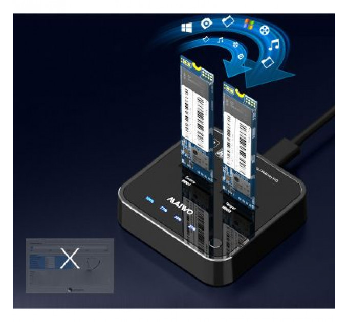Док-станція для накопичувачів Maiwo 2*SATA M.2 SSD Key B/B+M USB 3.1 Gen1 Type-C (K3016SG1)