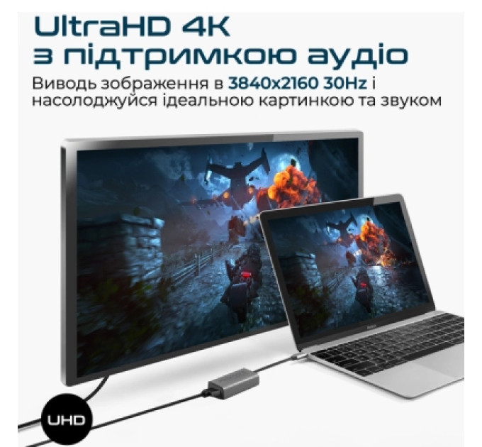 Promate Перехідник USB-C to HDMI 4K30Hz grey Promate (medialink-h1.grey)