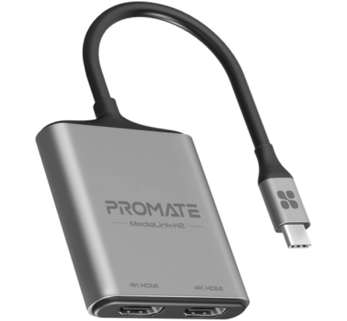 Promate Перехідник USB-C to 2xHDMI 4K Promate (medialink-h2.grey)