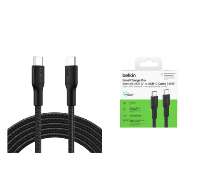 Дата кабель USB-C to USB-C 3.0m 240W black Belkin (CAB025HQ3MBK)