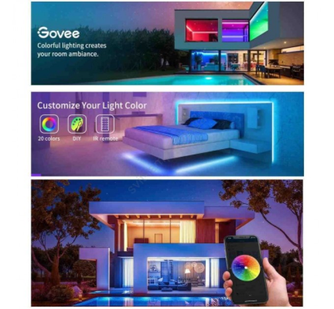 Світлодіодна стрічка Govee H615A LED 5.0m, RGB, WI-FI/Bluetooth, microphone, white (H615A3A3)