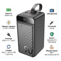 Батарея універсальна HOCO 90000mAh Element PD/20W, QC/FCP/SCP/AFC/22.5W, LCD, LED Lamp Black (J123D / 714778)